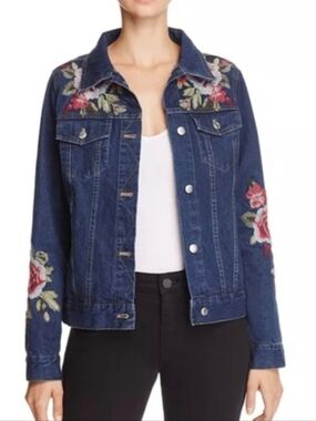 Johnny Was Workshop Desi Denim Jacket Embroidered Blue Jean Jacket Size Large